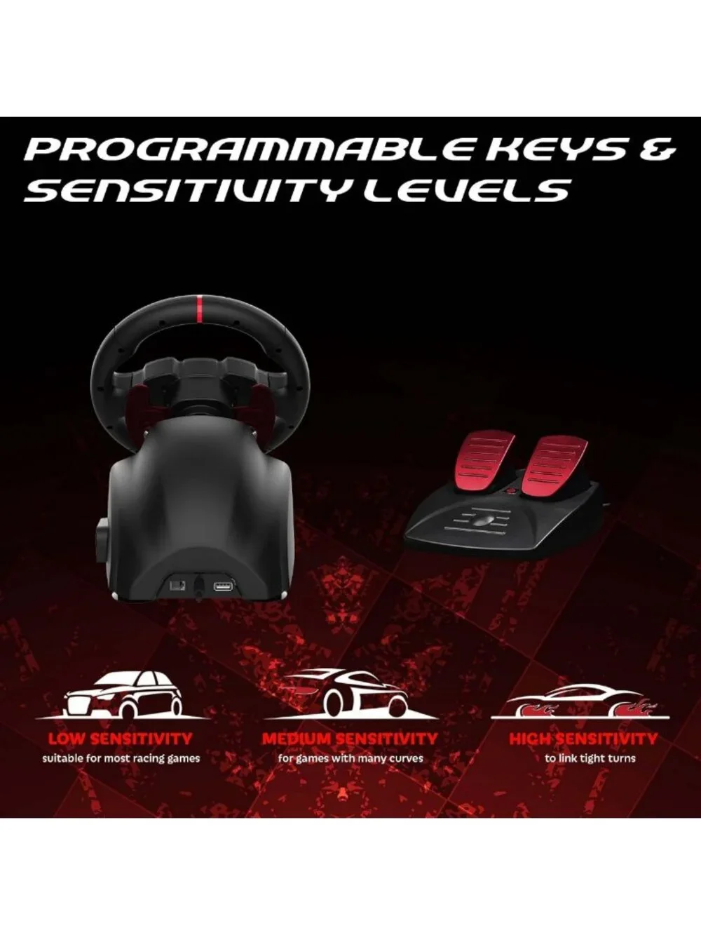 RGB Gaming Steering Wheel with Switch for PS4, Xbox & PC - Racing Accessory